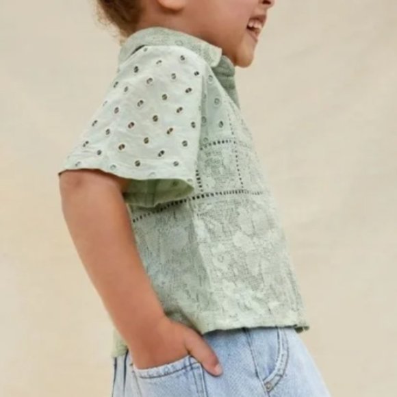NEW Anthropologie forever that girl Kid Grn/Vert Lace Embroidered Button Blouse - Picture 2 of 4